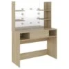 Coiffeuse Table De Maquillage Design Meuble Mobilier De Chambre Avec éclairage Led 100 X 40 X 135 Cm MDF Chêne 02_0006307