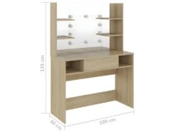 Coiffeuse Table De Maquillage Design Meuble Mobilier De Chambre Avec éclairage Led 100 X 40 X 135 Cm MDF Chêne 02_0006307 -Fren Soldes Boutique meuble coiffeuse 19082007
