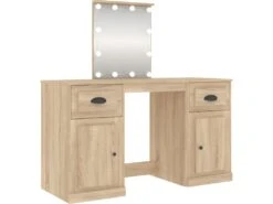 Coiffeuse Table De Maquillage Design Meuble Mobilier De Chambre Avec Led 130 X 50 X 132,5 Cm Chêne 02_0006369