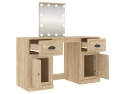 Coiffeuse Table De Maquillage Design Meuble Mobilier De Chambre Avec Led 130 X 50 X 132,5 Cm Chêne 02_0006369 -Fren Soldes Boutique meuble coiffeuse 19082229
