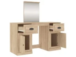 Coiffeuse Table De Maquillage Design Meuble Mobilier De Chambre Avec Miroir 130 X 50 X 132,5 Cm Chêne 02_0006368 -Fren Soldes Boutique meuble coiffeuse 19082239