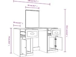 Coiffeuse Table De Maquillage Design Meuble Mobilier De Chambre Avec Miroir 130 X 50 X 132,5 Cm Chêne 02_0006368 -Fren Soldes Boutique meuble coiffeuse 19082243