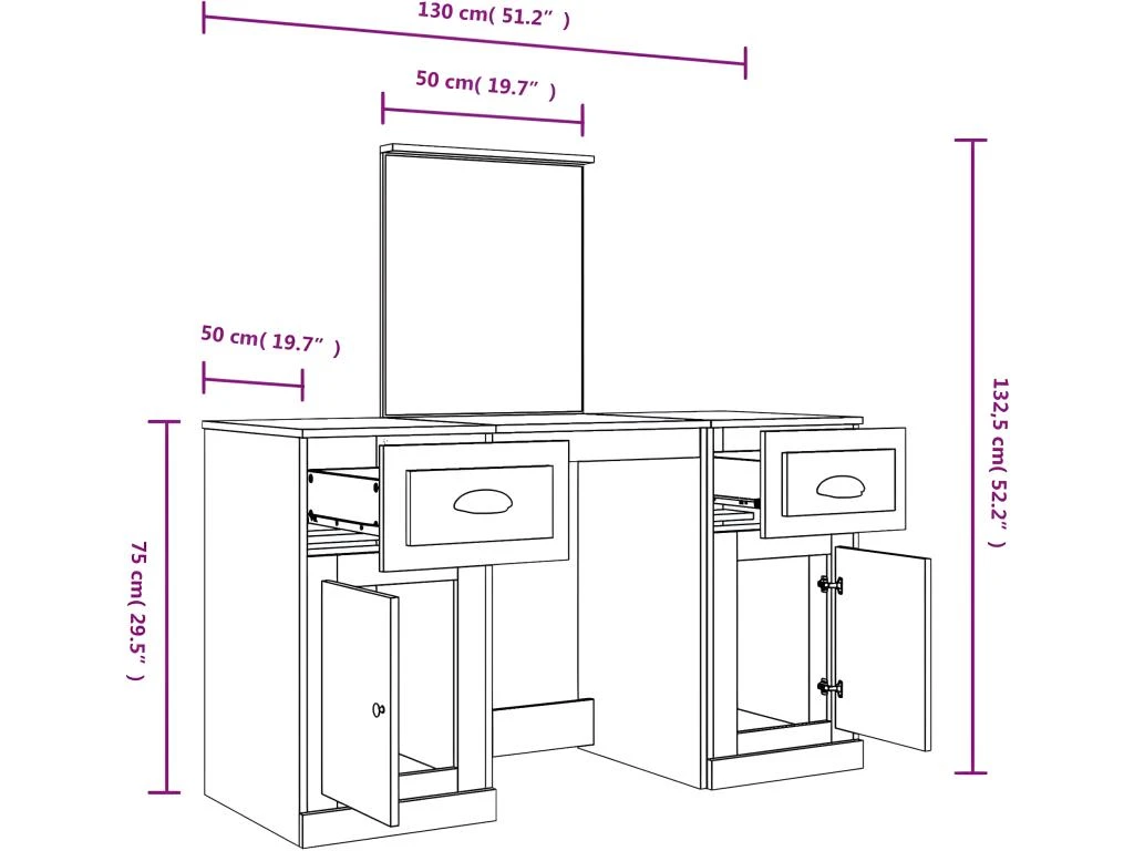 Coiffeuse Table De Maquillage Design Meuble Mobilier De Chambre Avec Miroir 130 X 50 X 132,5 Cm Chêne 02_0006416 5 Coiffeuse Table De Maquillage Design Meuble Mobilier De Chambre Avec Miroir 130 X 50 X 132,5 Cm Chêne 02_0006416 – Image 5