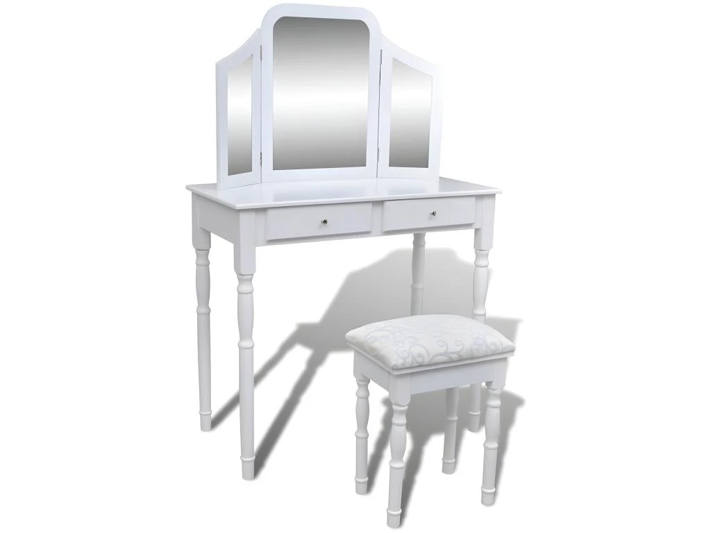 Coiffeuse Design Contemporaine Table De Maquillage Design Meuble Mobilier De Chambre Avec Miroir Et Tabouret 80 X 40,5 X 74,5 Cm 2 Tiroirs Blanc 02_0006333 1 Coiffeuse Design Contemporaine Table De Maquillage Design Meuble Mobilier De Chambre Avec Miroir Et Tabouret 80 X 40,5 X 74,5 Cm 2 Tiroirs Blanc 02_0006333