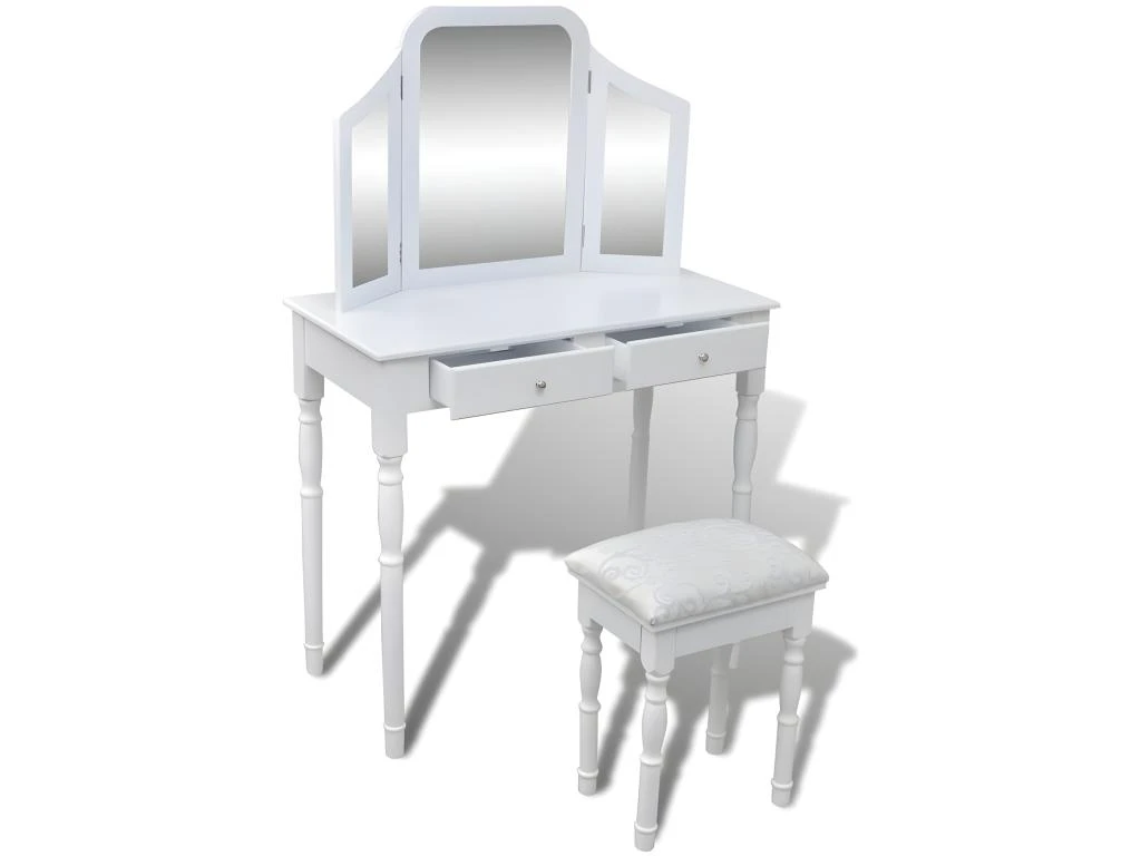 Coiffeuse Design Contemporaine Table De Maquillage Design Meuble Mobilier De Chambre Avec Miroir Et Tabouret 80 X 40,5 X 74,5 Cm 2 Tiroirs Blanc 02_0006333 3 Coiffeuse Design Contemporaine Table De Maquillage Design Meuble Mobilier De Chambre Avec Miroir Et Tabouret 80 X 40,5 X 74,5 Cm 2 Tiroirs Blanc 02_0006333 – Image 3