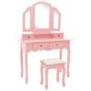 Ensemble De Coiffeuse Et Tabouret 100 X 40 X 146 Cm Rose 02_0006377