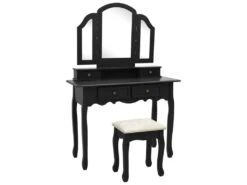 Ensemble De Coiffeuse Et Tabouret 100 X 40 X 146 Cm Noir 02_0006227