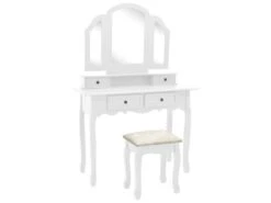 Ensemble De Coiffeuse Et Tabouret 100 X 40 X 146 Cm Blanc 02_0006269
