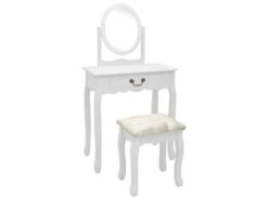 Coiffeuse Et Tabouret 65 X 36 X 128 Cm Bois MDF Blanc 02_0006228