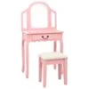 Coiffeuse Et Tabouret 65 X 36 X 128 Cm Bois MDF Rose 02_0006382
