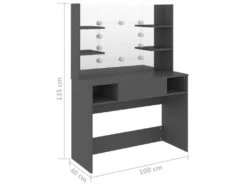 Coiffeuse Table De Maquillage Design Meuble Mobilier De Chambre Avec éclairage Led 100 X 40 X 135 Cm MDF Gris 02_0006339 -Fren Soldes Boutique meuble coiffeuse 19144301
