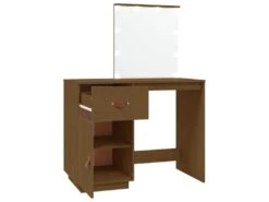 Coiffeuse Avec Led 95 X 50 X 133,5cm Bois De Pin Massif Marron Miel 02_0006266 -Fren Soldes Boutique meuble coiffeuse 19145603