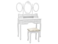 Coiffeuse Avec Tabouret Et Miroir 90 X 40 X 146 Cm Pliable En 3 Blanc 02_0006224