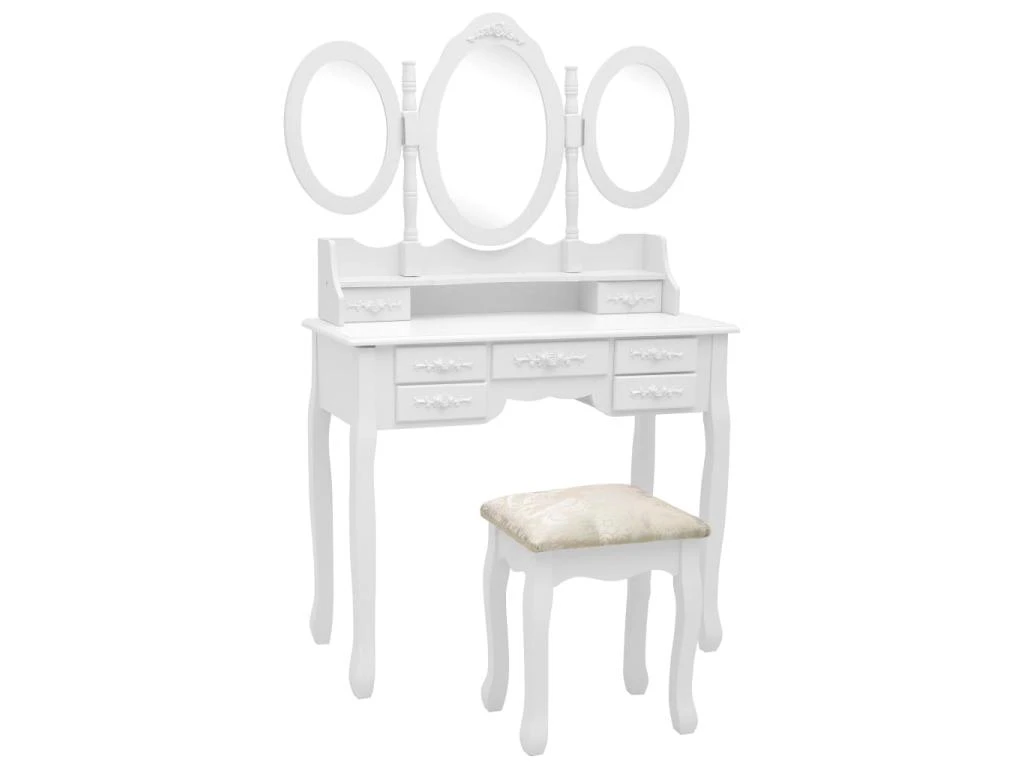 Coiffeuse Avec Tabouret Et Miroir 90 X 40 X 146 Cm Pliable En 3 Blanc 02_0006224 1 Coiffeuse Avec Tabouret Et Miroir 90 X 40 X 146 Cm Pliable En 3 Blanc 02_0006224