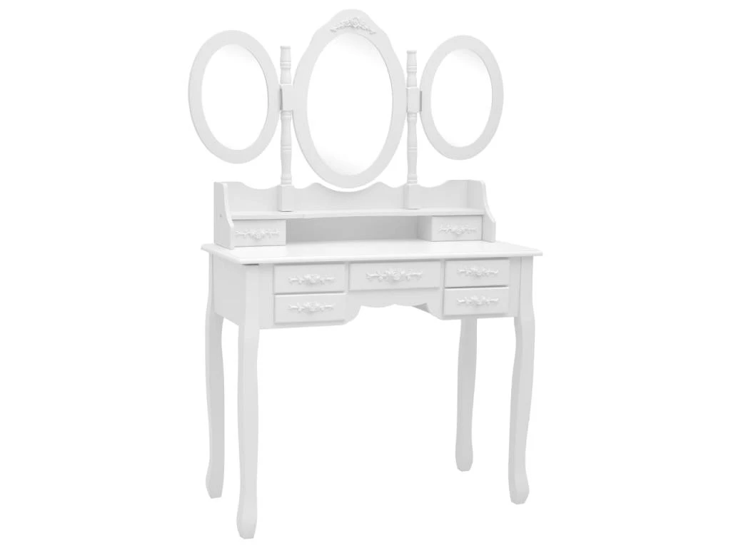 Coiffeuse Avec Tabouret Et Miroir 90 X 40 X 146 Cm Pliable En 3 Blanc 02_0006224 2 Coiffeuse Avec Tabouret Et Miroir 90 X 40 X 146 Cm Pliable En 3 Blanc 02_0006224 – Image 2