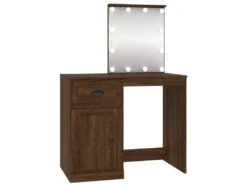 Coiffeuse Table De Maquillage Design Meuble Mobilier De Chambre Avec Led 90 X 50 X 132,5 Cm Bois D'ingénierie Chêne Marron 02_0006365