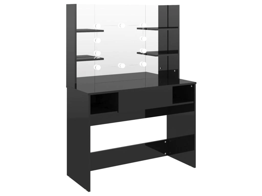 Table De Maquillage Avec éclairage 100 X 40 X 135 Cm Led Mdf Noir Brillant 02_0006252 1 Table De Maquillage Avec éclairage 100 X 40 X 135 Cm Led Mdf Noir Brillant 02_0006252
