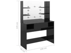 Table De Maquillage Avec éclairage 100 X 40 X 135 Cm Led Mdf Noir Brillant 02_0006252 9 Table De Maquillage Avec éclairage 100 X 40 X 135 Cm Led Mdf Noir Brillant 02_0006252 -Fren Soldes Boutique meuble coiffeuse 19191217