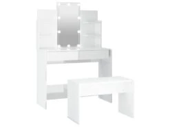 Ensemble De Coiffeuse 96 X 40 X 142 Cm Avec Led Blanc Brillant Bois D'ingénierie 02_0006247