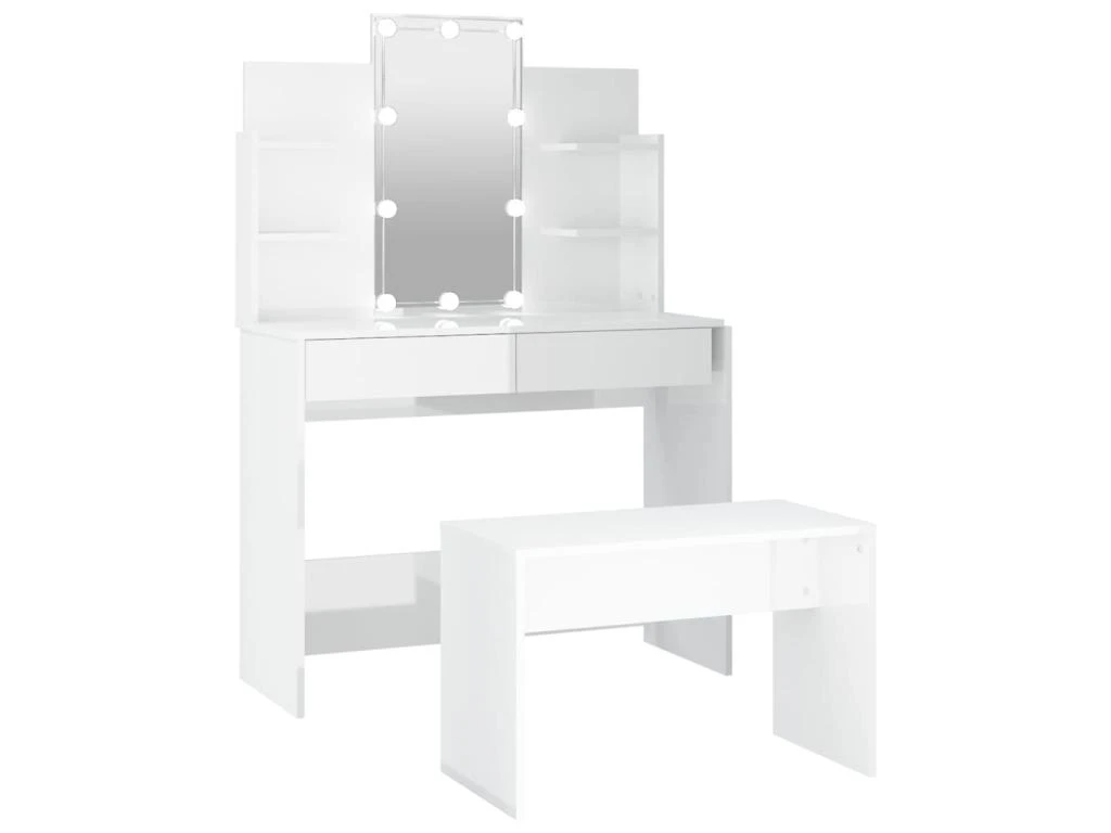 Ensemble De Coiffeuse 96 X 40 X 142 Cm Avec Led Blanc Brillant Bois D'ingénierie 02_0006247 1 Ensemble De Coiffeuse 96 X 40 X 142 Cm Avec Led Blanc Brillant Bois D'ingénierie 02_0006247