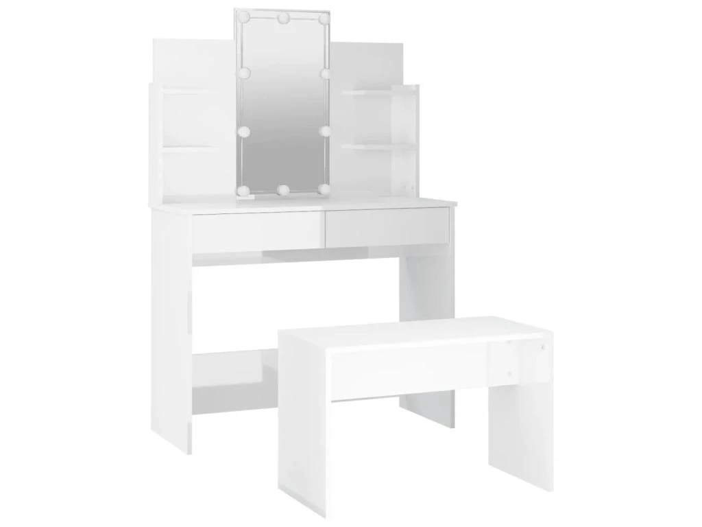 Ensemble De Coiffeuse 96 X 40 X 142 Cm Avec Led Blanc Brillant Bois D'ingénierie 02_0006247 3 Ensemble De Coiffeuse 96 X 40 X 142 Cm Avec Led Blanc Brillant Bois D'ingénierie 02_0006247 – Image 3