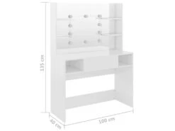 Table De Maquillage Avec éclairage Led 100 X 40 X 135 Cm MDF Blanc Brillant 02_0006277 9 Table De Maquillage Avec éclairage Led 100 X 40 X 135 Cm MDF Blanc Brillant 02_0006277 -Fren Soldes Boutique meuble coiffeuse 19191291