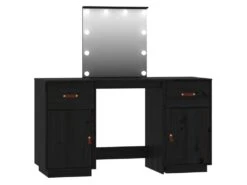 Coiffeuse Table De Maquillage Design Meuble Mobilier De Chambre Avec Led 135 X 50 X 135 Cm Bois De Pin Solide Noir 02_0006320