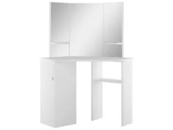 Coiffeuse D'angle 111 X 54 X 141,5 Cm Table De Maquillage Cosmétique Blanc 02_0006235