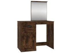 Coiffeuse Table De Maquillage Design Meuble Mobilier De Chambre Et Miroir 90 X 50 X 132,5 Cm Bois D'ingénierie Chêne Fumé 02_0006409