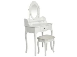 Coiffeuse Design Contemporaine Table De Maquillage Design Meuble Mobilier De Chambre Avec Miroir Et Tabouret Blanc 02_0006276