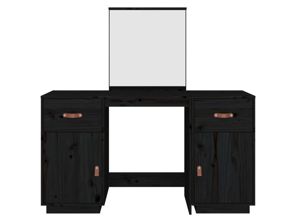 Ensemble De Coiffeuse Avec Miroir 95 X 50 X 134 Cm Bois De Pin Solide Noir 02_0006262 2 Ensemble De Coiffeuse Avec Miroir 95 X 50 X 134 Cm Bois De Pin Solide Noir 02_0006262 – Image 2