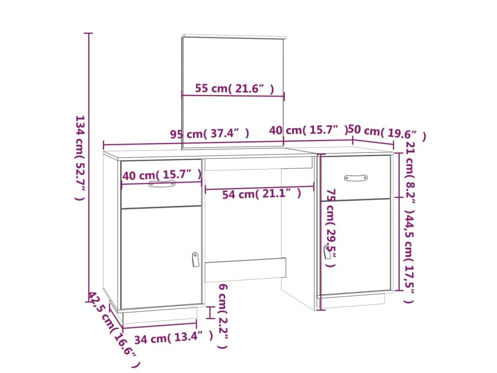 Ensemble De Coiffeuse Avec Miroir 95 X 50 X 134 Cm Bois De Pin Solide Noir 02_0006262 5 Ensemble De Coiffeuse Avec Miroir 95 X 50 X 134 Cm Bois De Pin Solide Noir 02_0006262 – Image 5
