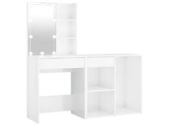 Coiffeuse Design Contemporaine à Led Avec Armoire Blanc Brillant Bois D'ingénierie 02_0006348