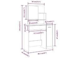 Coiffeuse Avec Miroir 86,5 X 35 X 136 Cm Blanc 02_0006309 -Fren Soldes Boutique meuble coiffeuse 19195821