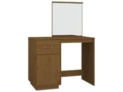 Coiffeuse Table De Maquillage Design Meuble Mobilier De Chambre Marron Miel 95 X 50 X 134 Cm Bois De Pin Massif 02_0006332