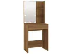 Coiffeuse Table De Maquillage Design Meuble Mobilier De Chambre Avec Led Chêne 60 X 40 X 140 Cm Marron 02_0006346