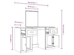 Coiffeuse Avec Miroir 130 X 50 X 132,5 Cm Gris Béton 02_0006260 -Fren Soldes Boutique meuble coiffeuse 19195885