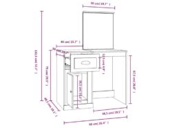 Coiffeuse Et Miroir Chêne Marron 90x50x132,5 Cm Bois Ingénierie -Fren Soldes Boutique meuble coiffeuse 19865583