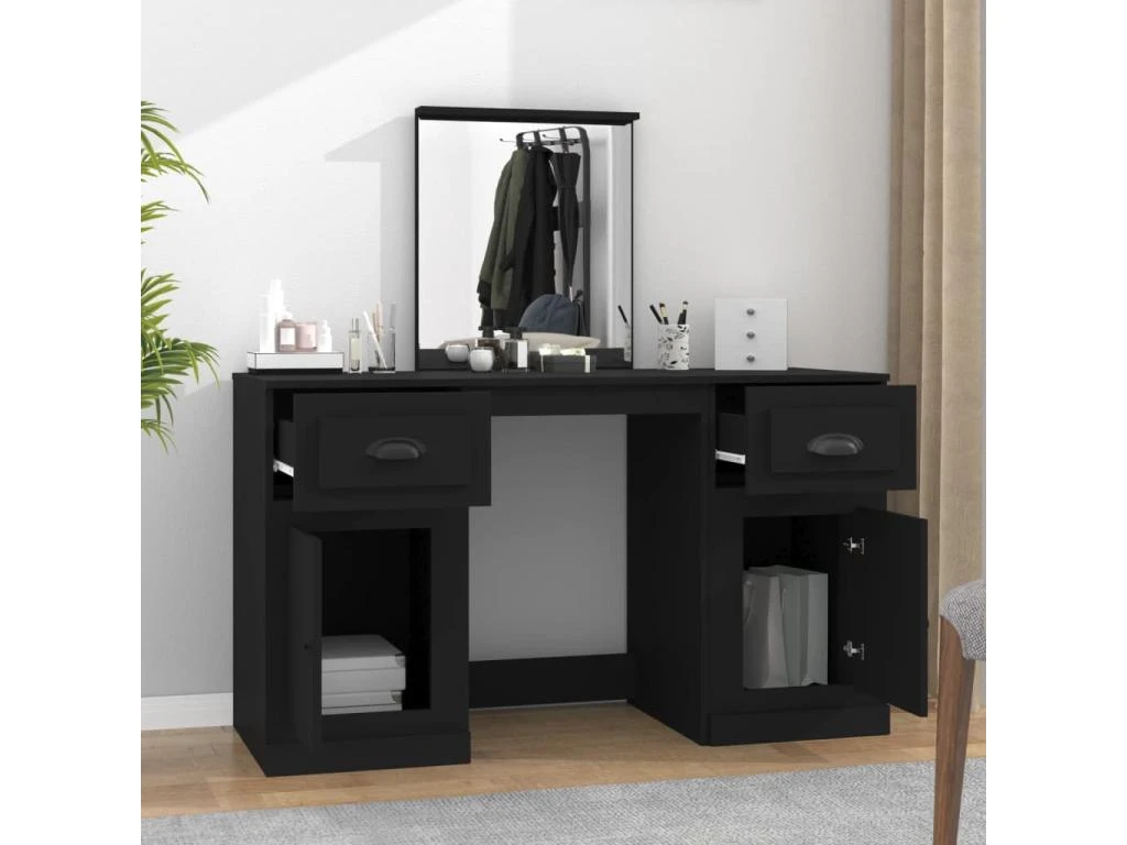 Coiffeuse Avec Miroir Noir 130x50x132,5 Cm 3 Coiffeuse Avec Miroir Noir 130x50x132,5 Cm – Image 3