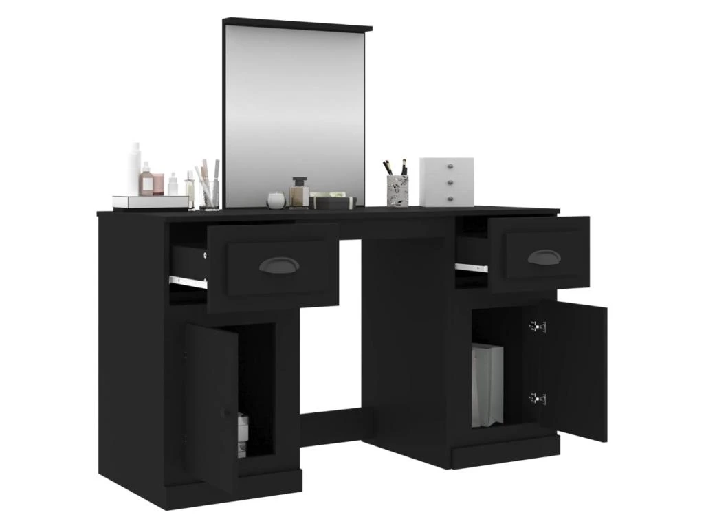 Coiffeuse Avec Miroir Noir 130x50x132,5 Cm 5 Coiffeuse Avec Miroir Noir 130x50x132,5 Cm – Image 5