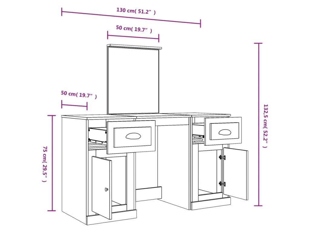 Coiffeuse Avec Miroir Noir 130x50x132,5 Cm 10 Coiffeuse Avec Miroir Noir 130x50x132,5 Cm – Image 10