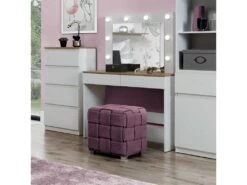 Coiffeuse 2 Tiroirs Blanc/Bois Ă Led - QIZ - L 100 X L 44 X H 140 Cm