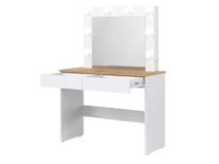 Coiffeuse 2 Tiroirs Blanc/Bois à Led - QIZ - L 100 X L 44 X H 140 Cm -Fren Soldes Boutique meuble coiffeuse 21045669