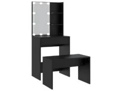 Ensemble De Coiffeuse Avec Tabouret Avec Led 60 X 40 X 140 Noir Bois D'ingénierie Cm 02_0006322