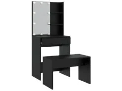 Ensemble De Coiffeuse Avec Tabouret Avec Led 60 X 40 X 140 Noir Bois D'ingénierie Cm 02_0006322 -Fren Soldes Boutique meuble coiffeuse 22407983