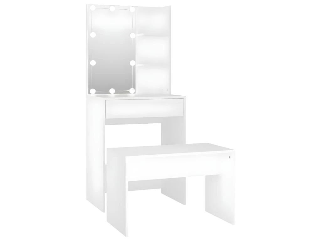 Ensemble De Coiffeuse Avec Tabouret Led 60 X 40 X 140 Cm Bois D'ingénierie Blanc 02_0006250 1 Ensemble De Coiffeuse Avec Tabouret Led 60 X 40 X 140 Cm Bois D'ingénierie Blanc 02_0006250