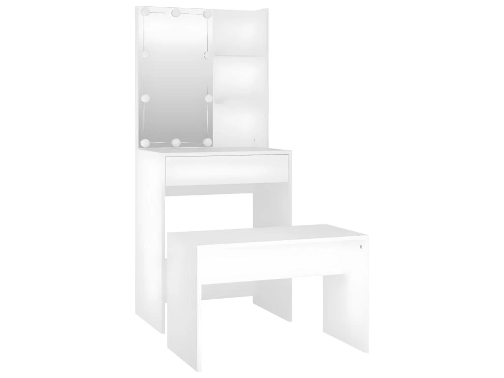 Ensemble De Coiffeuse Avec Tabouret Led 60 X 40 X 140 Cm Bois D'ingénierie Blanc 02_0006250 2 Ensemble De Coiffeuse Avec Tabouret Led 60 X 40 X 140 Cm Bois D'ingénierie Blanc 02_0006250 – Image 2