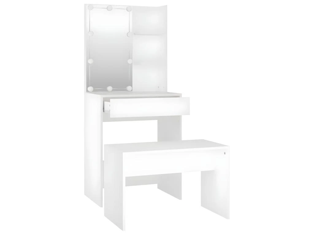 Ensemble De Coiffeuse Avec Tabouret Led 60 X 40 X 140 Cm Bois D'ingénierie Blanc 02_0006250 3 Ensemble De Coiffeuse Avec Tabouret Led 60 X 40 X 140 Cm Bois D'ingénierie Blanc 02_0006250 – Image 3