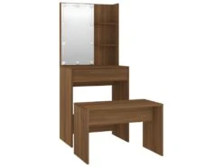 Ensemble De Coiffeuse Avec Led 60 X 40 X 140 Cm Chêne Marron Bois D'ingénierie 02_0006240 -Fren Soldes Boutique meuble coiffeuse 22408003