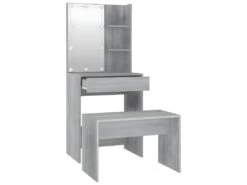 Ensemble De Coiffeuse Tabouret Avec Led 60 X 40 X 140 Cm Bois D'ingénierie Gris 02_0006289 -Fren Soldes Boutique meuble coiffeuse 22408013